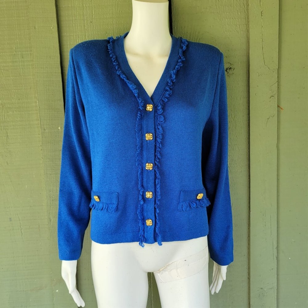 MITA Vintage Blue Knit Fringe Jacket Blazer 10